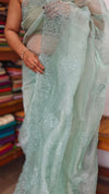 Aqua Green Crushed Organza Saree - R4311