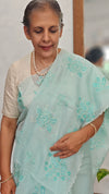 Aqua Blue Kota Saree with Embroidery - FXT4