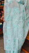 Aqua Blue Kota Saree with Embroidery - FXT4