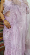 Lavender Crushed Organza Saree - R4311