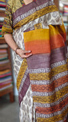Pure Desi Tussar Silk Block Printed Saree