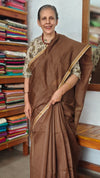 Walnut Brown Chanderi Tussar Silk Saree - ANX19