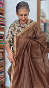 Walnut Brown Chanderi Tussar Silk Saree - ANX19