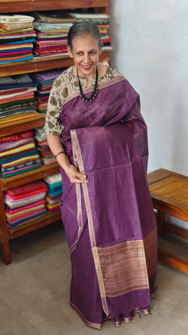 Grape Wine Chanderi Tussar Silk Saree - ANX19