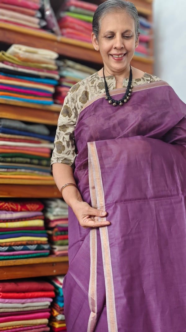 Grape Wine Chanderi Tussar Silk Saree - ANX19