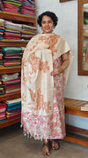 Printed Semi Silk Suit - Beige and Pink - ETV9