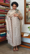 Semi Silk Suit - Beige and Purple Small Motif - ETV9
