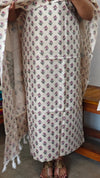 Semi Silk Suit - Beige and Purple Small Motif - ETV9