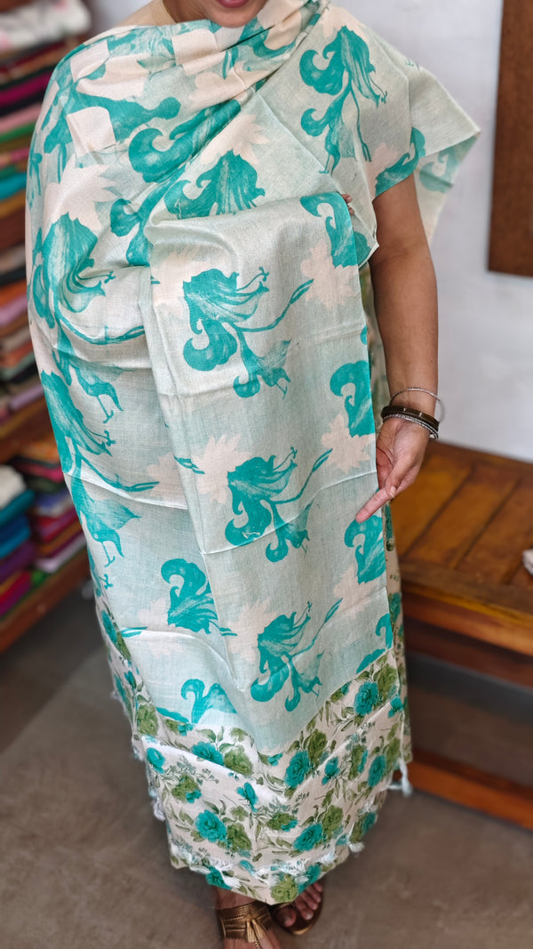 Semi Silk Suit - Beige and Green - ETV9