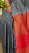 Grey and Chilli Red Semi Silk Saree with Contrast Palla - BTK5