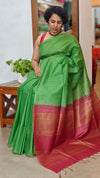 Green and Maroon Semi Silk Saree with Contrast Palla - BTK5
