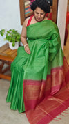 Green and Maroon Semi Silk Saree with Contrast Palla - BTK5