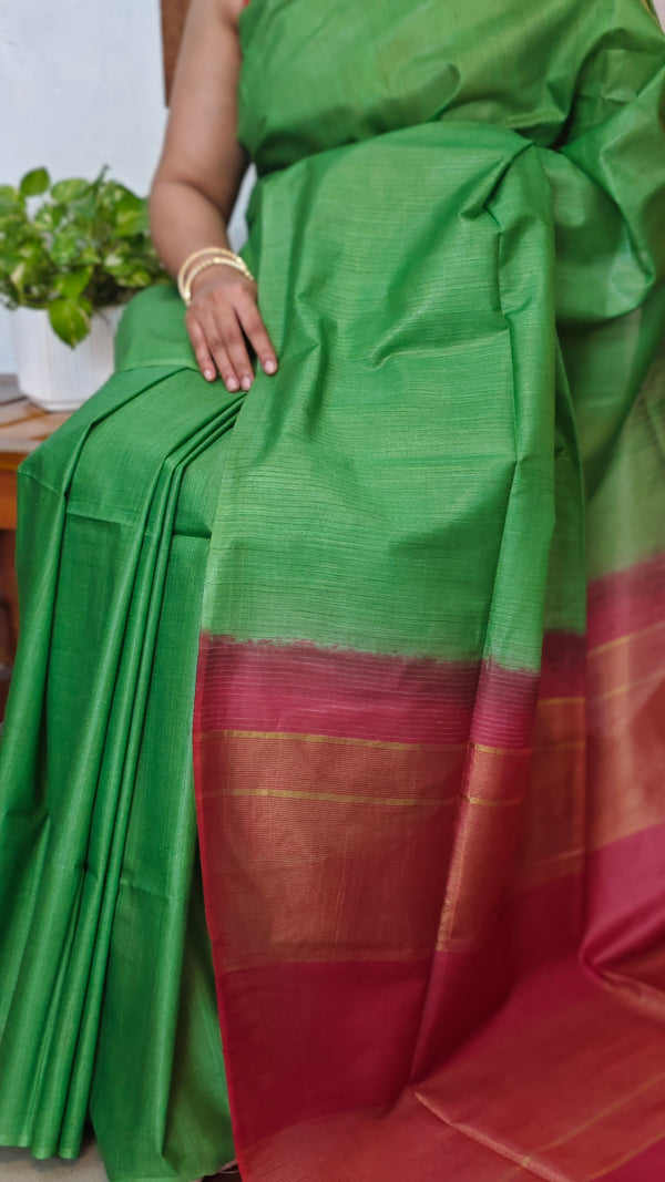 Green and Maroon Semi Silk Saree with Contrast Palla - BTK5