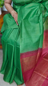 Green and Maroon Semi Silk Saree with Contrast Palla - BTK5