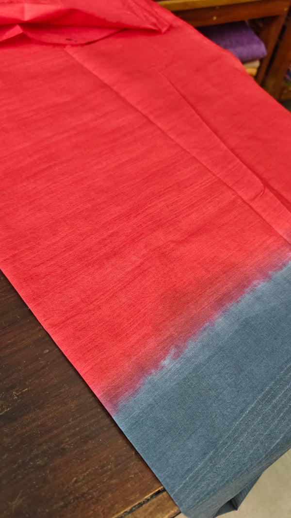 Grey and Chilli Red Semi Silk Saree with Contrast Palla - BTK5