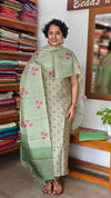 Green Floral Printed Checked Tussar Silk Suit - 61NZ