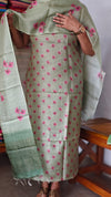 Green Floral Printed Checked Tussar Silk Suit - 61NZ
