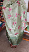 Green Floral Printed Checked Tussar Silk Suit - 61NZ
