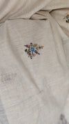 Cream Linen Tissue Floral Print Saree with hand embroidery - Navy Blue - VR41