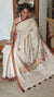 Cream Linen Tissue Floral Print Saree with Hand Embroidery - Brown - VR41