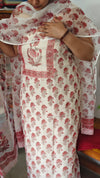 White and Red Block Printed Kota Doria Suit - GD331