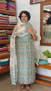 Teal, Blue and Mustard on Off White Kota Doria Suit - GD331