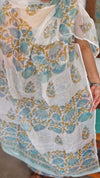 Teal, Blue and Mustard on Off White Kota Doria Suit - GD331