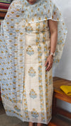 Cream with Blue and Mustard Block Print Kota Doria Suit - GD331