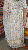 Cream with Blue and Mustard Block Print Kota Doria Suit - GD331