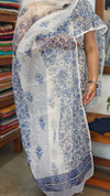 White and Blue Block printed Kota Doria Suit- GD331