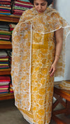 Mustard and white Block printed Kota Doria Suit - GD331