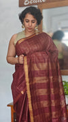 Coffee Brown Zari Checked Bhagalpur Silk Saree - BP3