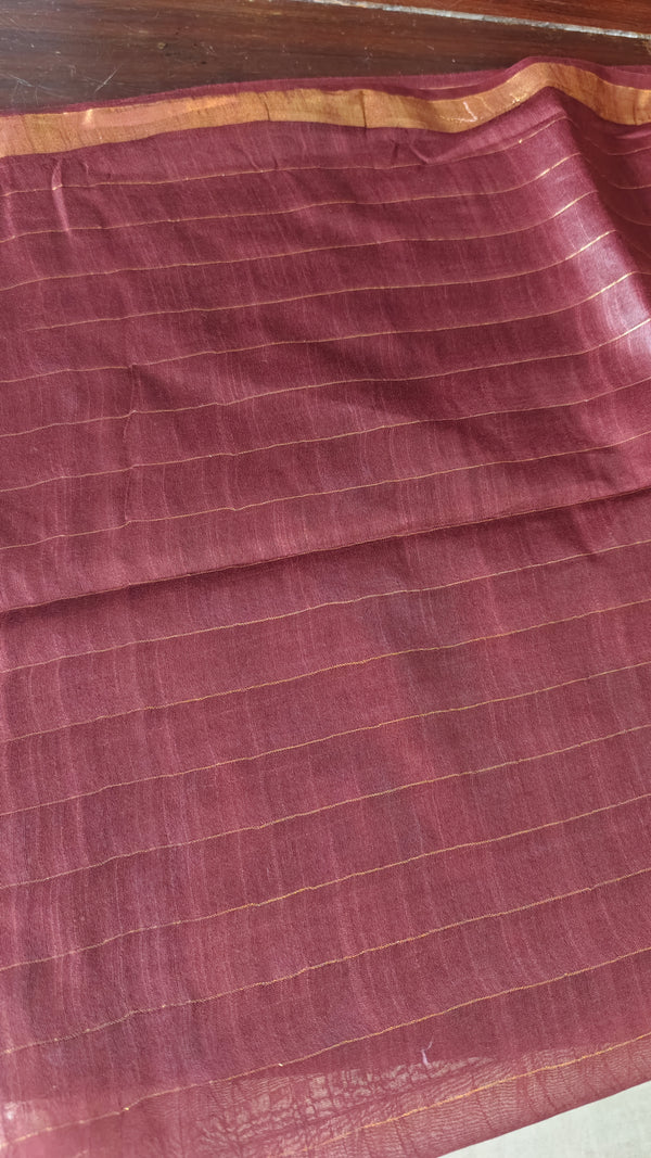 Coffee Brown Zari Checked Bhagalpuri Silk Saree - BPR3