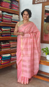 Rosy Pink Zari Checked Bhagalpuri Silk Saree - BPR3