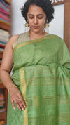 Chartreuse Green Zari Checked Bhagalpuri Silk Saree - BPR3