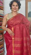 Reddish Maroon Zari Checked Bhagalpuri Silk Saree - BPR3