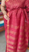 Reddish Maroon Zari Checked Bhagalpuri Silk Saree - BPR3
