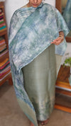 Teal and Aqua Blue Woven Tussar Silk Shibori Suit - 2938