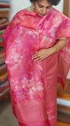 Dark Pink Woven Tussar Silk Shibori Suit - 2938