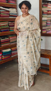 Light Beige and Greyish Blue Kota Saree with Cross Stitch Embroidery - 5033