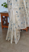 Light Beige and Greyish Blue Kota Saree with Cross Stitch Embroidery - 5033