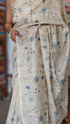 Light Beige and Greyish Blue Kota Saree with Cross Stitch Embroidery - 5033