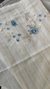 Light Beige and Greyish Blue Kota Saree with Cross Stitch Embroidery - 5033