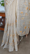 Light Beige and Mustard Kota Saree with Cross Stitch Embroidery - 5033