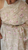 Light Beige Lilac and Green Kota Saree with Cross Stitch Embroidery - 5033