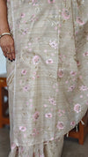Light Beige Lilac and Green Kota Saree with Cross Stitch Embroidery - 5033
