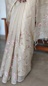Light Beige Lilac and Green Kota Saree with Cross Stitch Embroidery - 5033