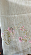 Light Beige Lilac and Green Kota Saree with Cross Stitch Embroidery - 5033