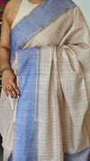 Biscuit Beige and Lavender Blue Checked Semi Silk Saree - 6733