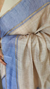 Biscuit Beige and Lavender Blue Checked Semi Silk Saree - 6733